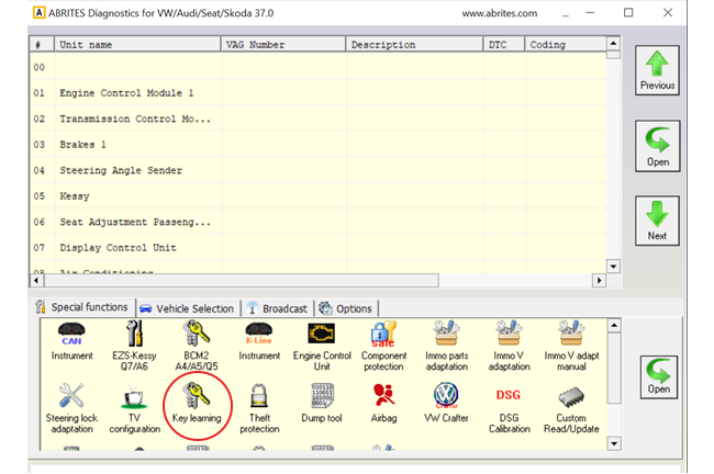 How To Program Spare Keys For a VAG MQB/Golf VII Johnson Controls Dashboard Using AVDI (Section) 2