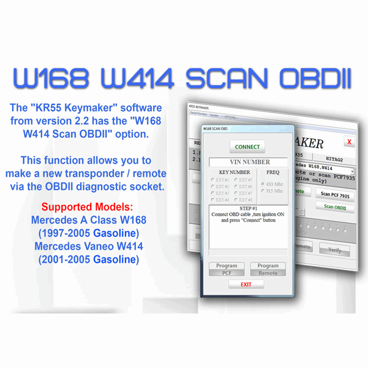 W168 W414 Scan OBDII License for KR55 MB Remote Keymaker