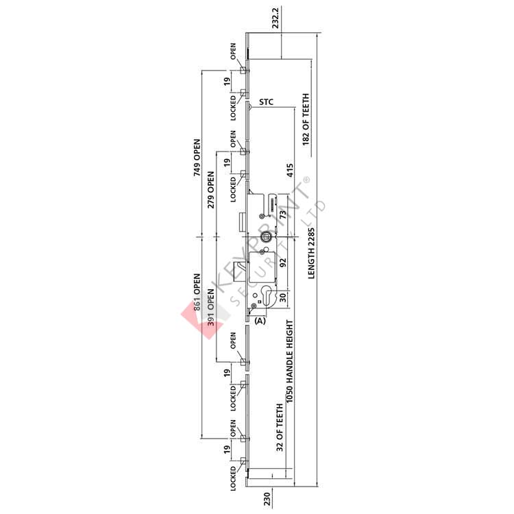 GU Latch, Deadbolt & 4 Rollers Multi-Point Lock - 28mm Backset