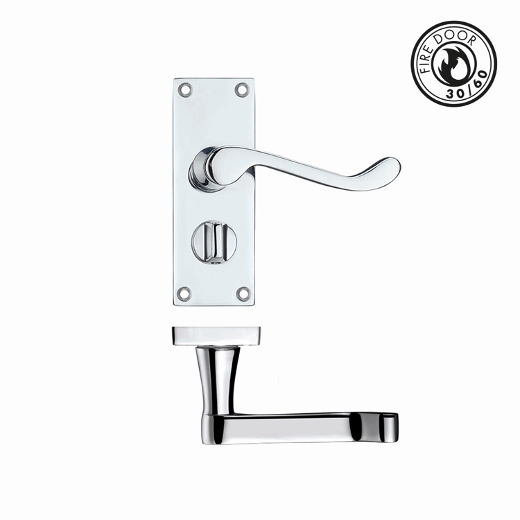 Victorian Scroll Lever Handle on Privacy Backplate - Polished Chrome